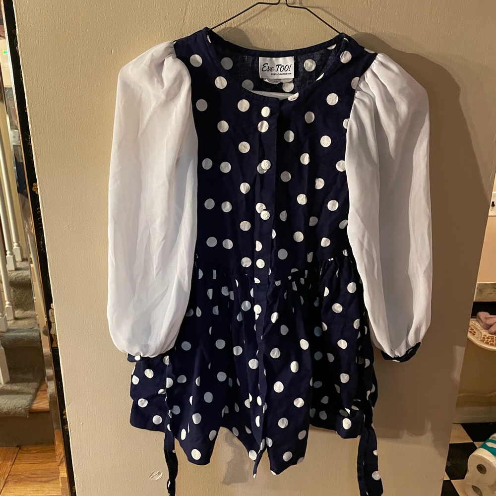 Vintage 90s Eve Too Navy Polka Dot dress with puffy sleeves